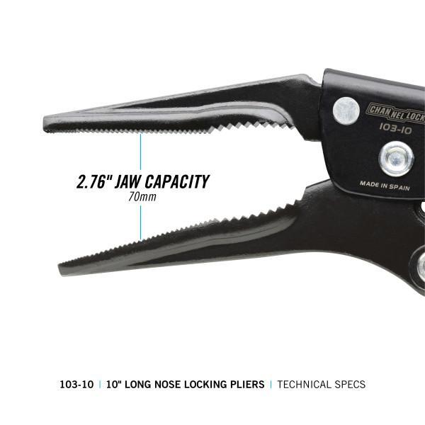 Channellock&reg; 103-10 Adjustable Locking Plier, Lever Locking, 2.76 in Forged Steel Long Nose Jaw, 9.13 in OAL