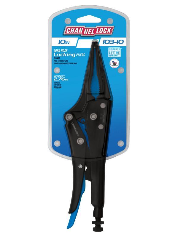 Channellock&reg; 103-10 Adjustable Locking Plier, Lever Locking, 2.76 in Forged Steel Long Nose Jaw, 9.13 in OAL