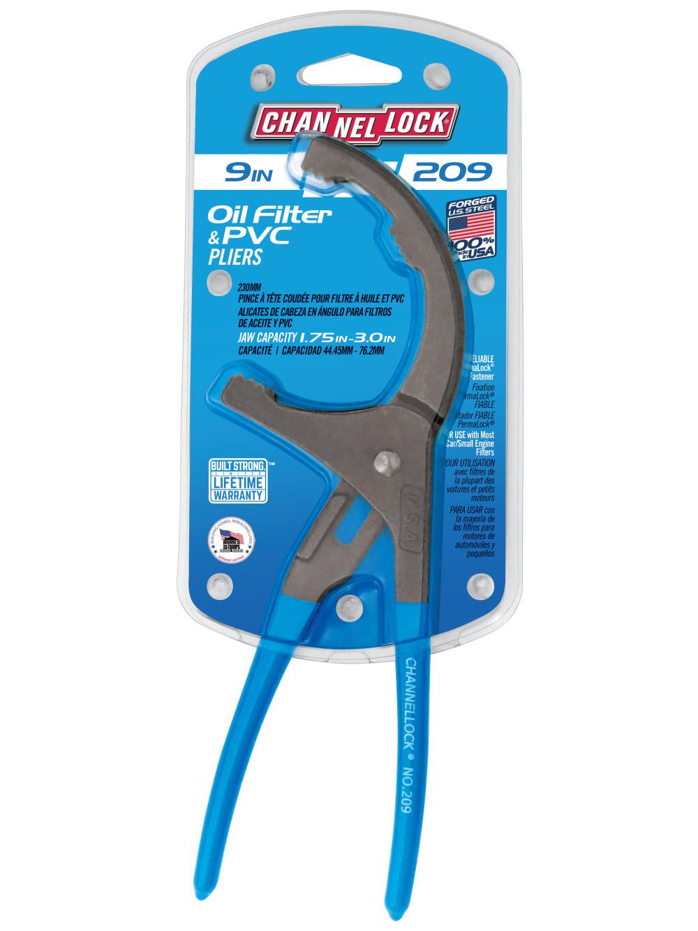 Channellock&reg; 209 Oil Filter/PVC Plier, 3-1/2 in, 1-3/4 in High Carbon Steel Jaw, 9 in OAL