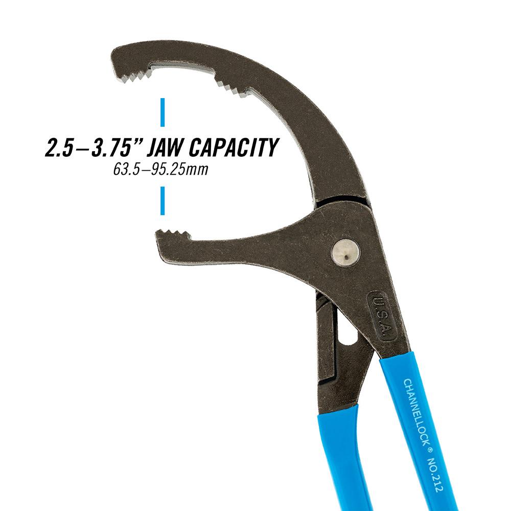 Channellock&reg; 212 Oil Filter/PVC Plier, 4-1/4 in, 2.52 in High Carbon Steel Jaw, 12 in OAL