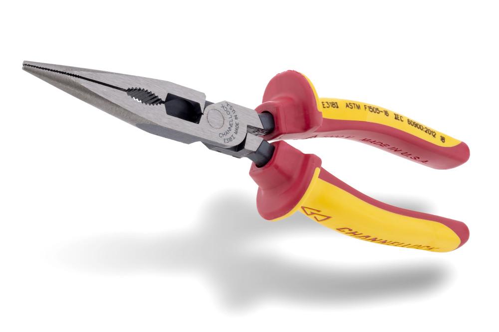 Channellock&reg; 318I E SERIES&trade; XLT&trade; High Leverage Insulated Long Nose Plier, Cross Hatched High Carbon Steel Jaw, 2.97 in L x 45/64 in W Jaw, 8 in OAL, 0.13 in W Tip