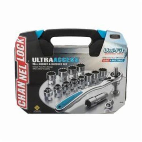Channellock&reg; 39100 Uni-Fit&reg; Socket Set, ASME B107, 12 Points, 3/8 in Drive, 16 Pieces