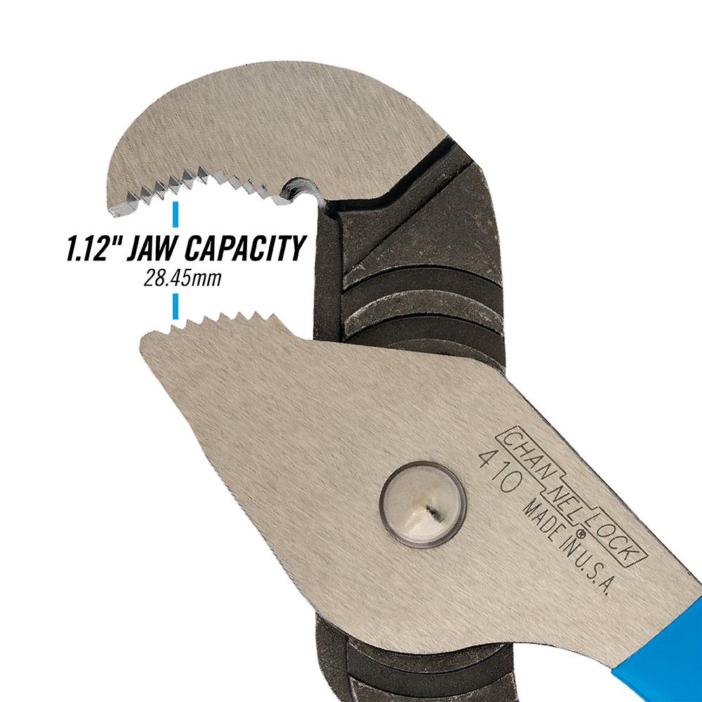 Channellock&reg; 410 Double Tongue and Groove Plier, 1.12 in Nominal, 1.12 in L x 0.44 in THK C1080 High Carbon Steel Straight Jaw, 9-1/2 in OAL