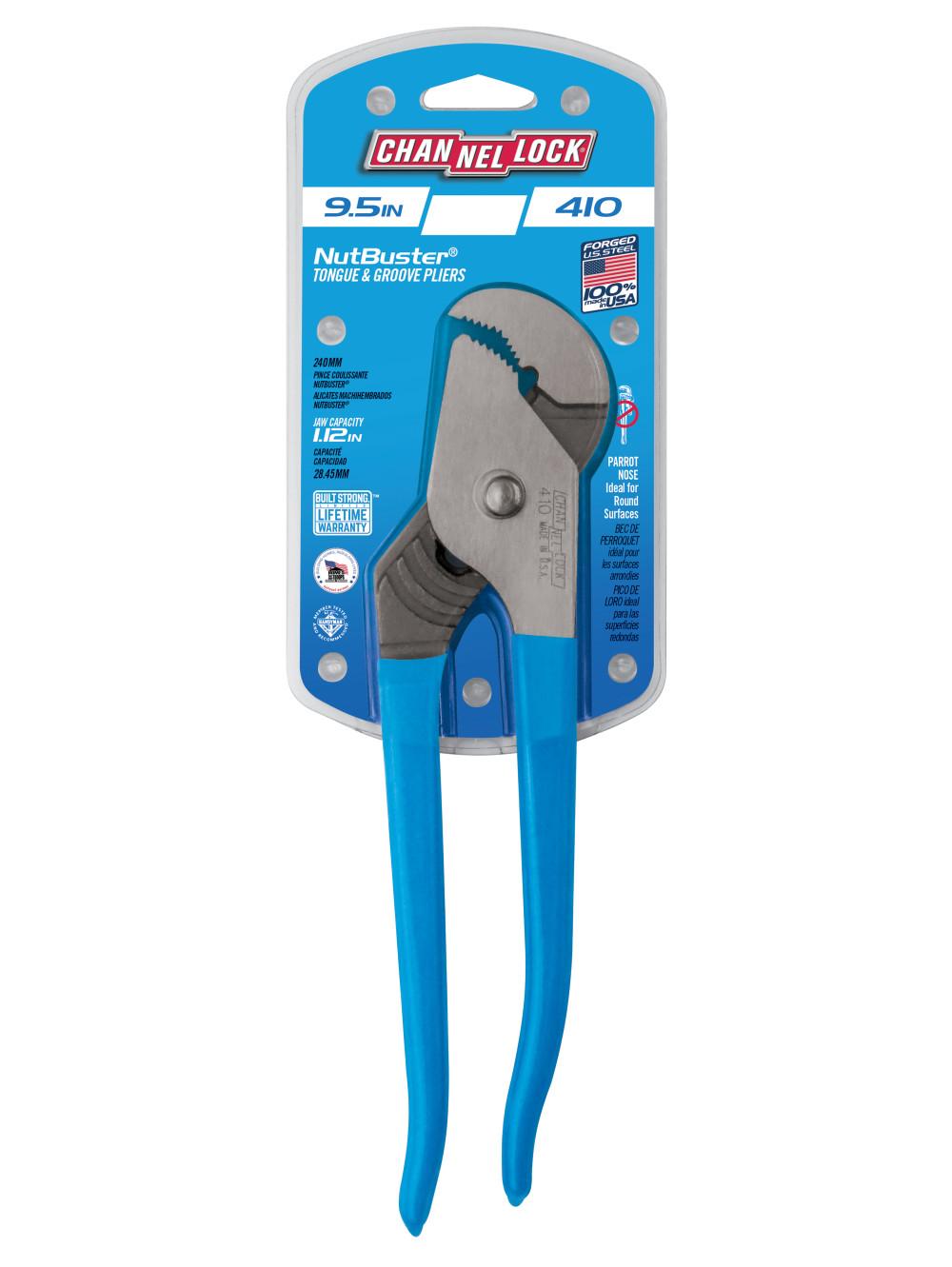 Channellock&reg; 410 Double Tongue and Groove Plier, 1.12 in Nominal, 1.12 in L x 0.44 in THK C1080 High Carbon Steel Straight Jaw, 9-1/2 in OAL