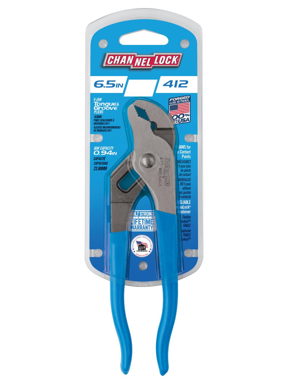 Channellock&reg; 412 Tongue and Groove Plier, 0.94 in, 0.81 in V-Jaw Steel Jaw, 6-1/2 in OAL