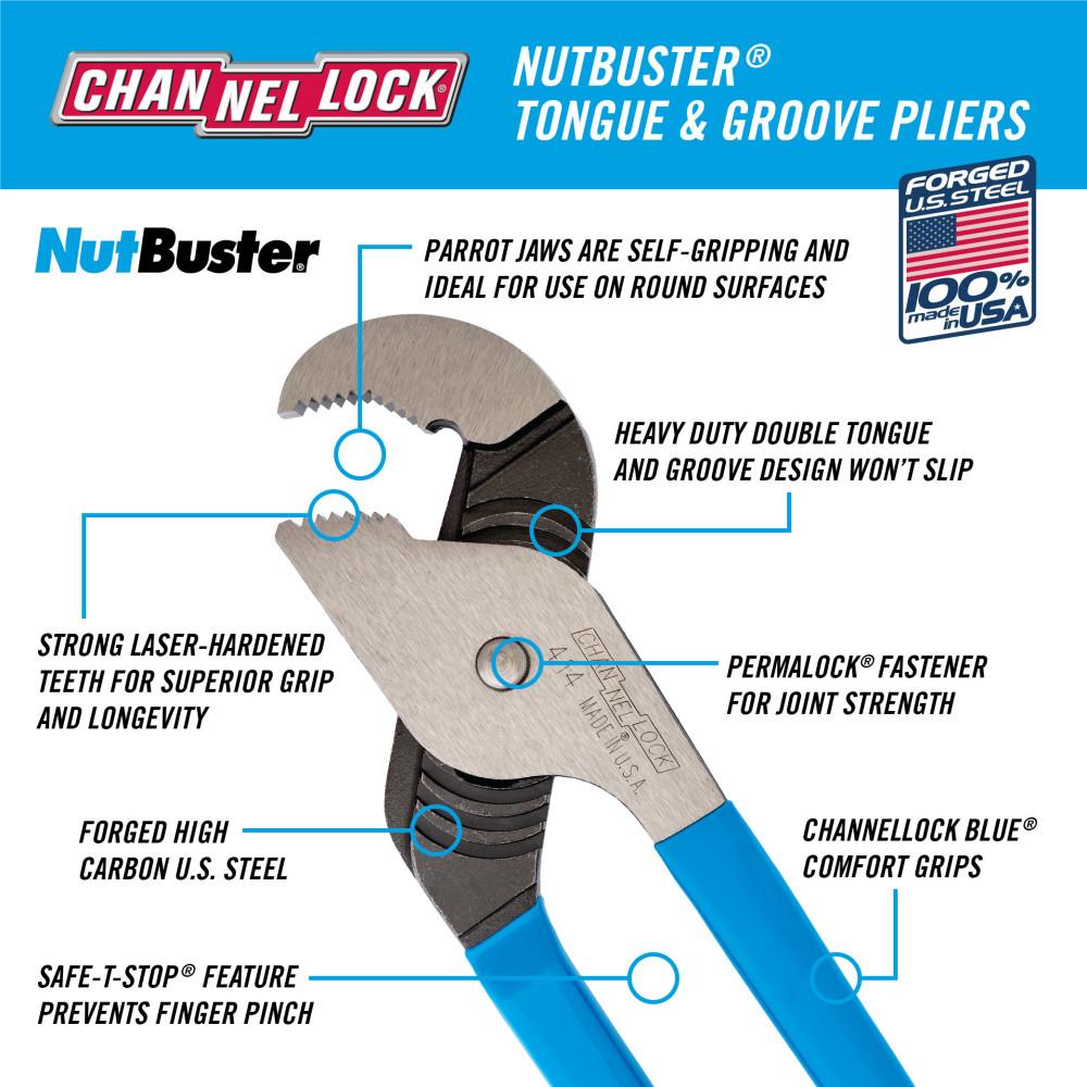Channellock&reg; Nutbuster&reg; 414 Parrot Nose Tongue and Groove Plier, 2 in Nominal, 1.36 in L High Carbon Steel Nutbuster Jaw, 13-1/2 in OAL