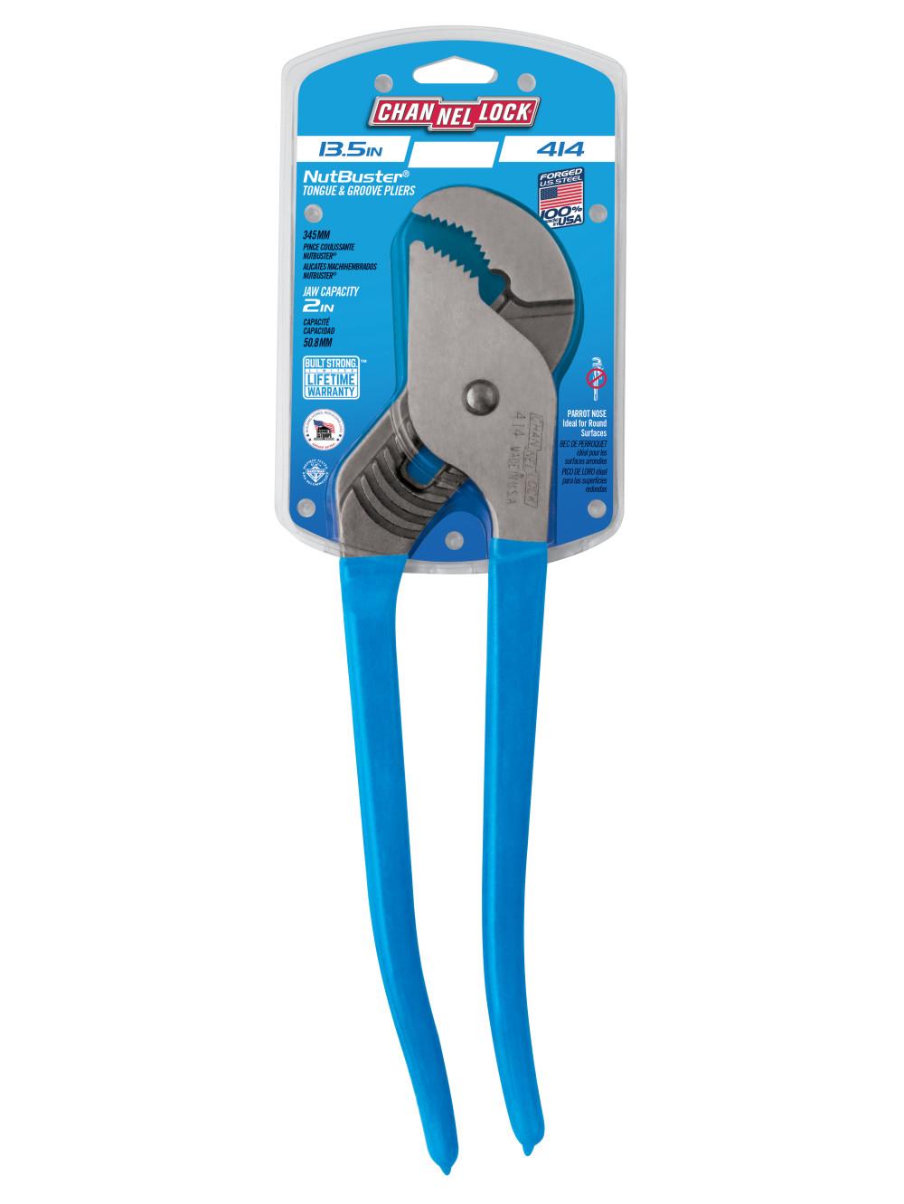 Channellock&reg; Nutbuster&reg; 414 Parrot Nose Tongue and Groove Plier, 2 in Nominal, 1.36 in L High Carbon Steel Nutbuster Jaw, 13-1/2 in OAL