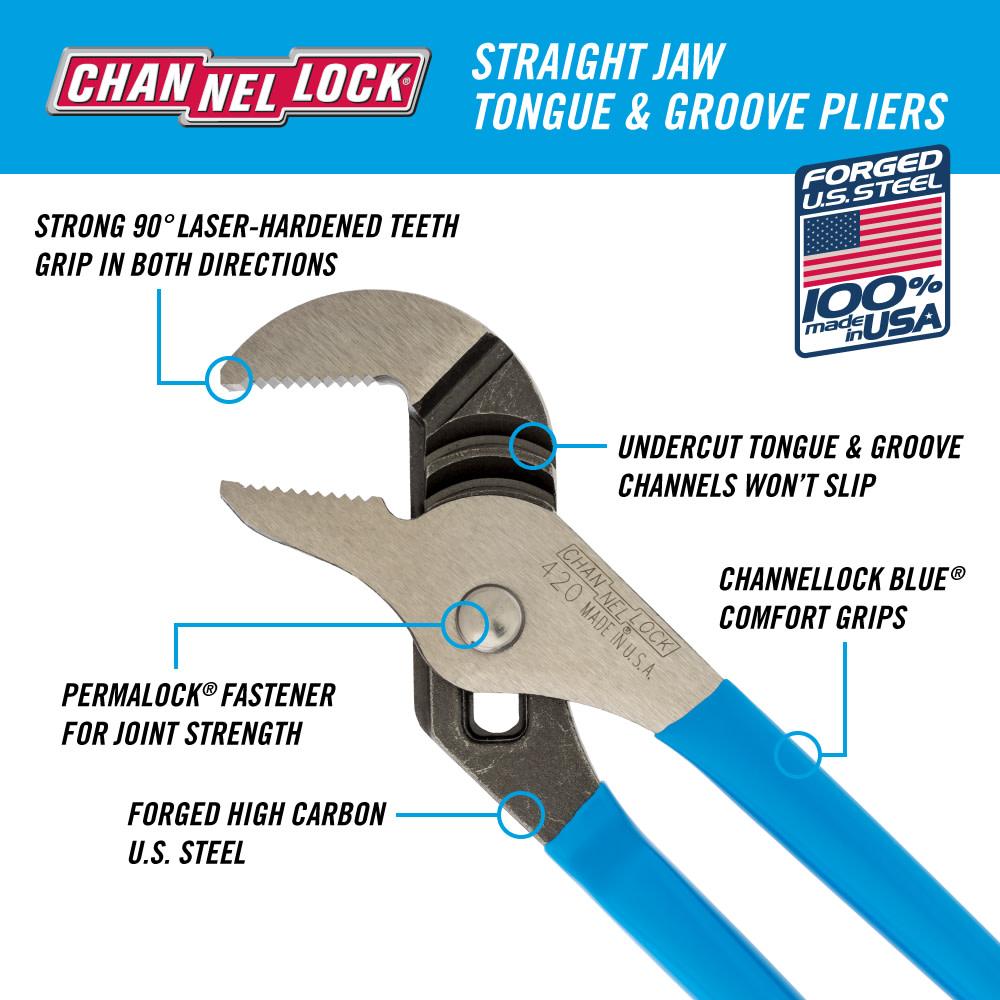 Channellock&reg; CD-420 Tongue and Groove Plier, 1-1/2 in, 1.12 in L Straight Forged Alloy Steel Jaw, 9-1/2 in OAL