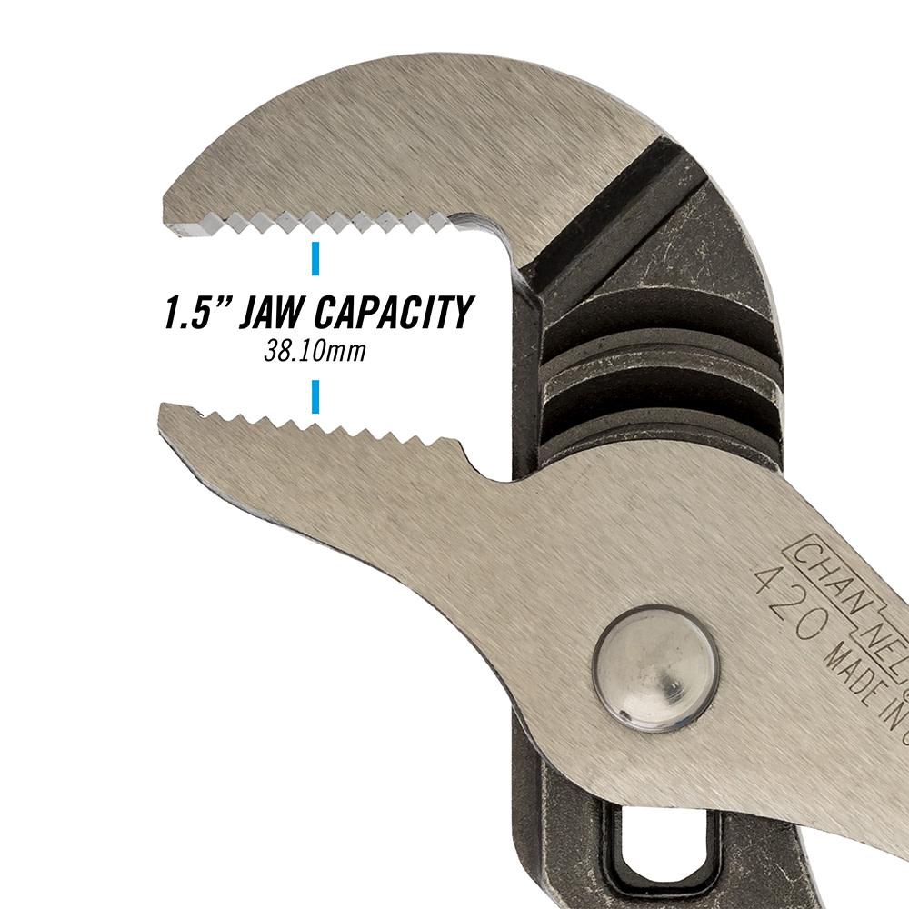 Channellock&reg; CD-420 Tongue and Groove Plier, 1-1/2 in, 1.12 in L Straight Forged Alloy Steel Jaw, 9-1/2 in OAL