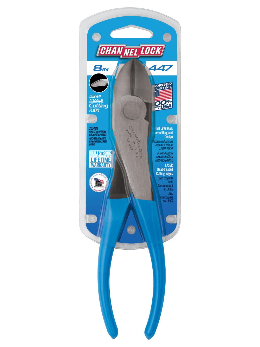 Channellock&reg; 447 High Leverage Diagonal Cutting Plier, 3/64 to 3/32 in Piano Nominal, 1.02 in L x 1.06 in W x 0.49 in THK High Carbon Drop Forged Steel Jaw, 7-3/4 in OAL