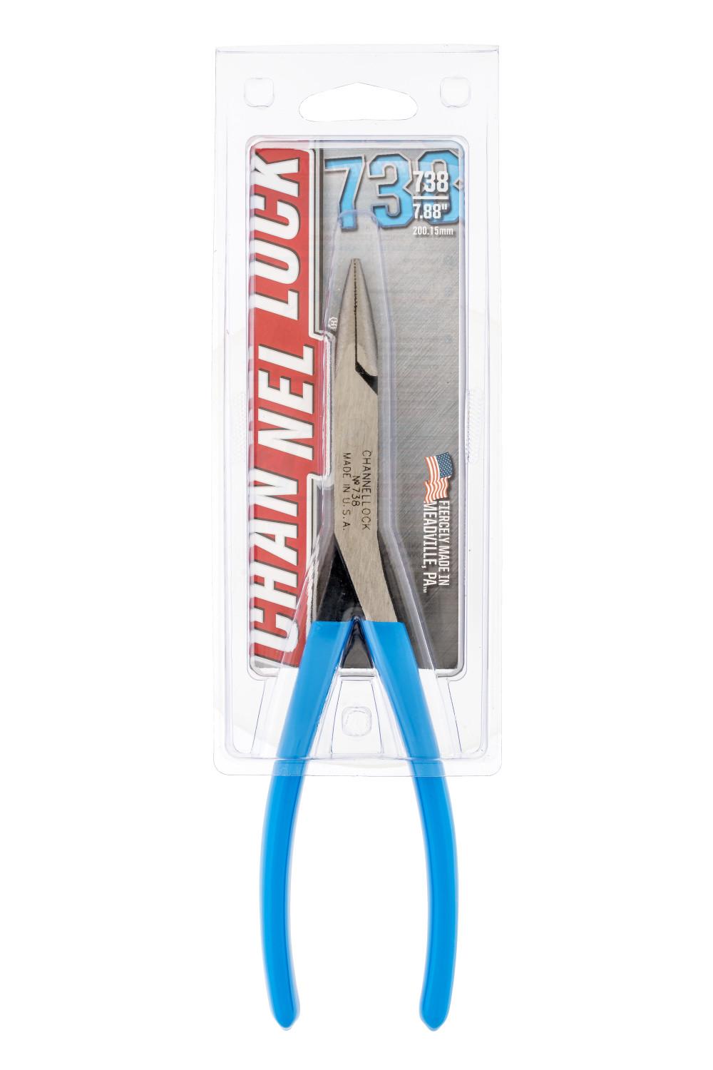 Channellock&reg; 738 Long Reach Nose Plier, Cross Hatched Teeth Jaw High Carbon Steel Jaw, 1.18 in L Jaw x 1/16 in W Jaw, 7.88 in OAL, 7/64 in W Tip
