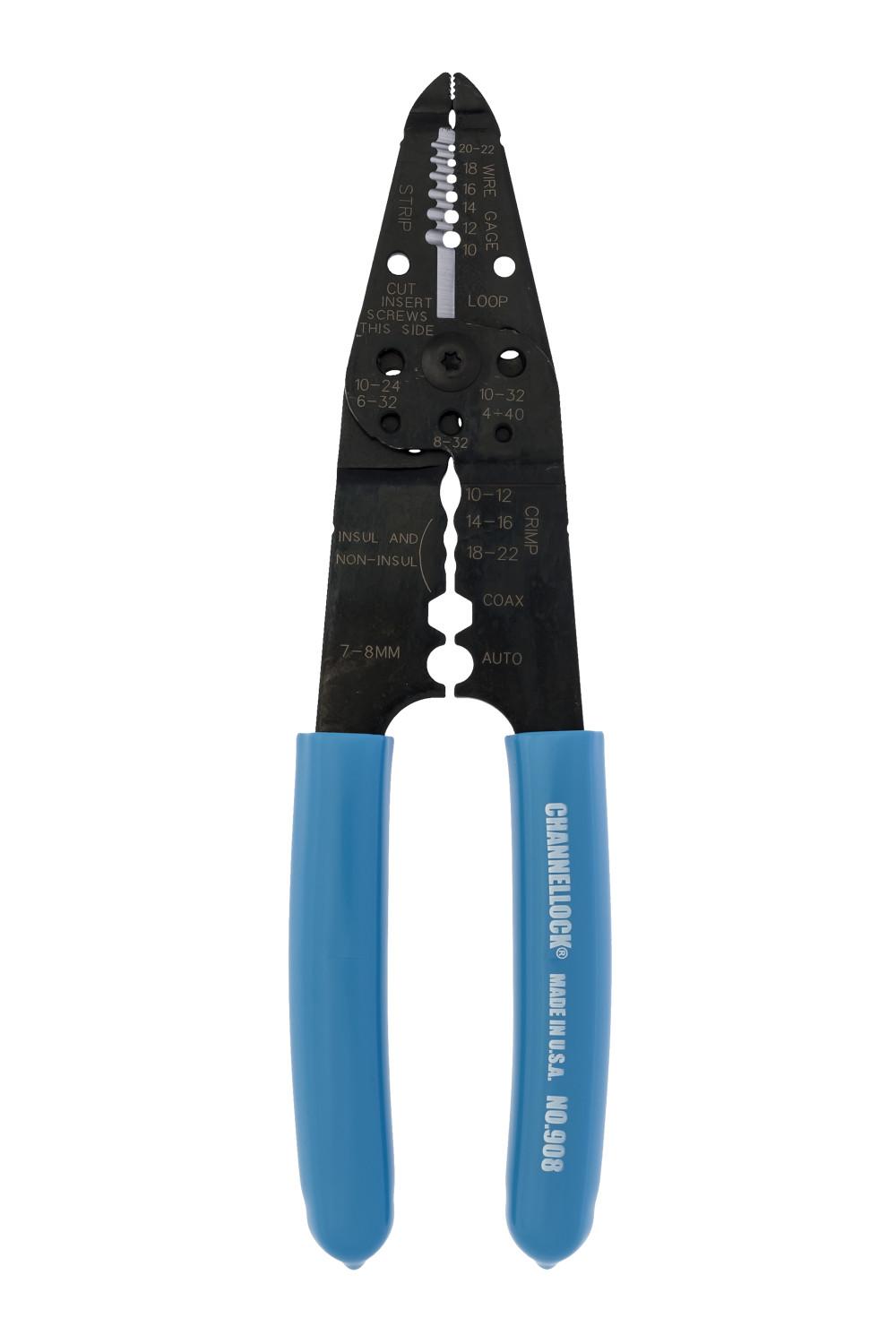 Channellock&reg; 908 Wire Stripper, 8-1/4 in OAL, 10 to 22 AWG Shearing Capacity, 1.68 in L Jaw