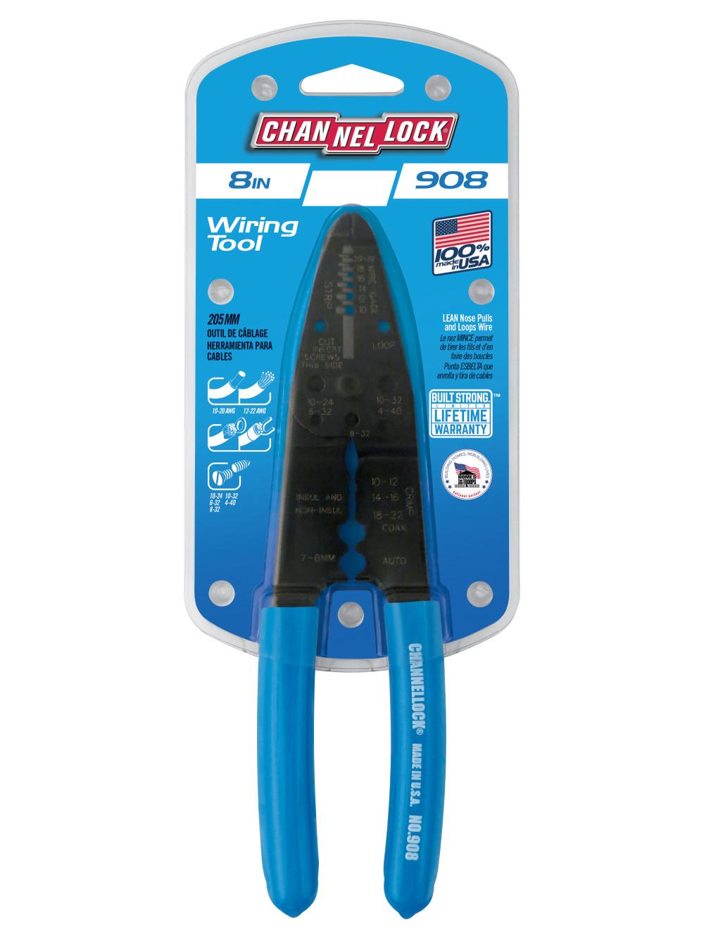 Channellock&reg; 908 Wire Stripper, 8-1/4 in OAL, 10 to 22 AWG Shearing Capacity, 1.68 in L Jaw