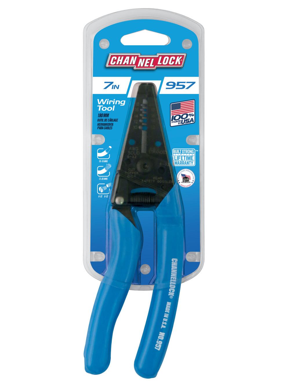 Channellock&reg; 957 Special Purpose Wire Stripping Tool, 20 to 10 AWG, 7 in OAL, #6-32, #8-32 Screws Shearing, 1.68 in L Jaw