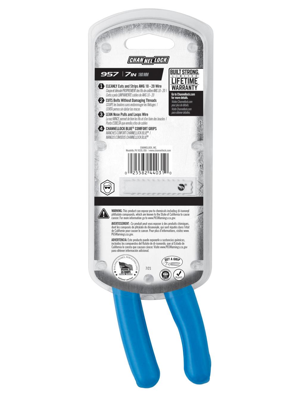 Channellock&reg; 957 Special Purpose Wire Stripping Tool, 20 to 10 AWG, 7 in OAL, #6-32, #8-32 Screws Shearing, 1.68 in L Jaw