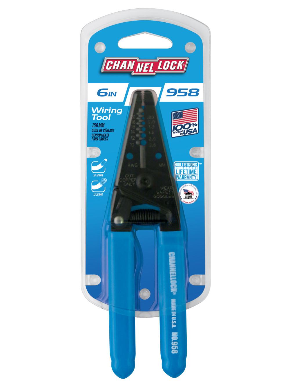 Channellock&reg; 958 Wire Stripper/Cutter, 20 to 10 AWG Solid/Stranded Cable, 6-1/4 in OAL, 1.61 in L Jaw, Steel Body