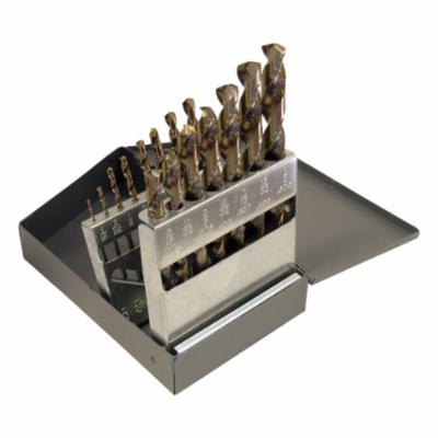 Chicago-Latrobe&reg; 57852 550 Heavy Duty Jobber Length Drill Set, 1/16 in Min Drill Bit, 1/2 in Max Drill Bit, 135 deg Drill Point Angle, 15 Pieces, M42 HSS-Co 8, Gold/Straw