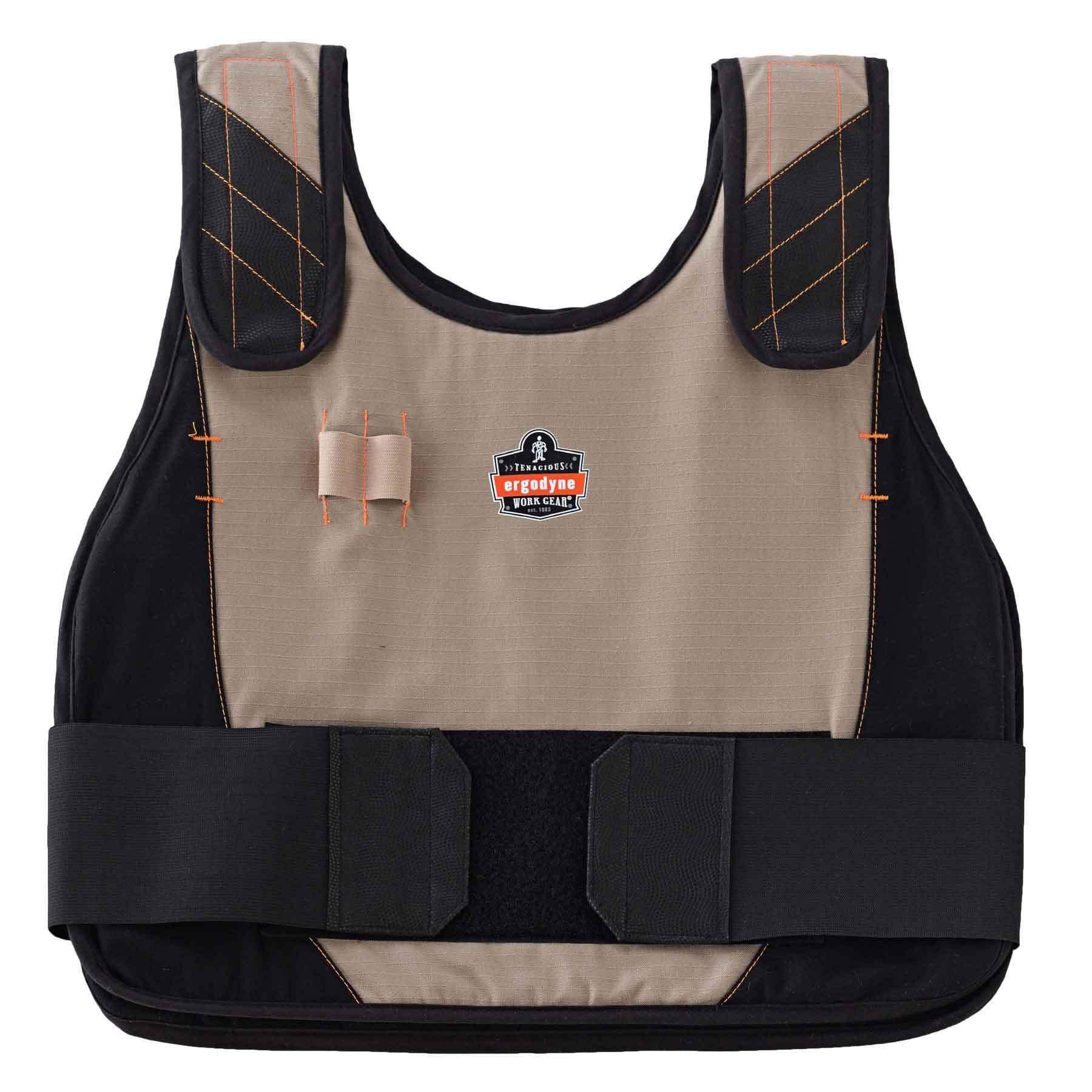 Chill-Its&reg; 12200 6215 Premium Flame-Resistant Phase Change Cooling Vest With Packs, S/M, Khaki, Modacrylic Cotton, Hook and Loop Closure