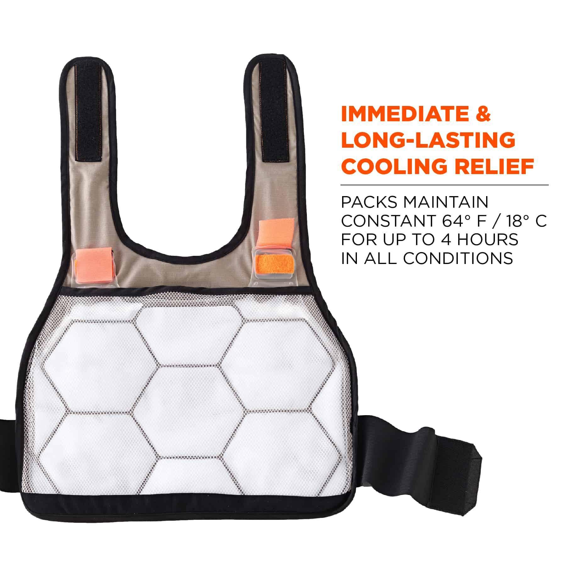 Chill-Its&reg; 12210 6215 Premium Flame-Resistant Phase Change Cooling Vest With Packs, L/XL, Khaki, Modacrylic Cotton, Hook and Loop Closure