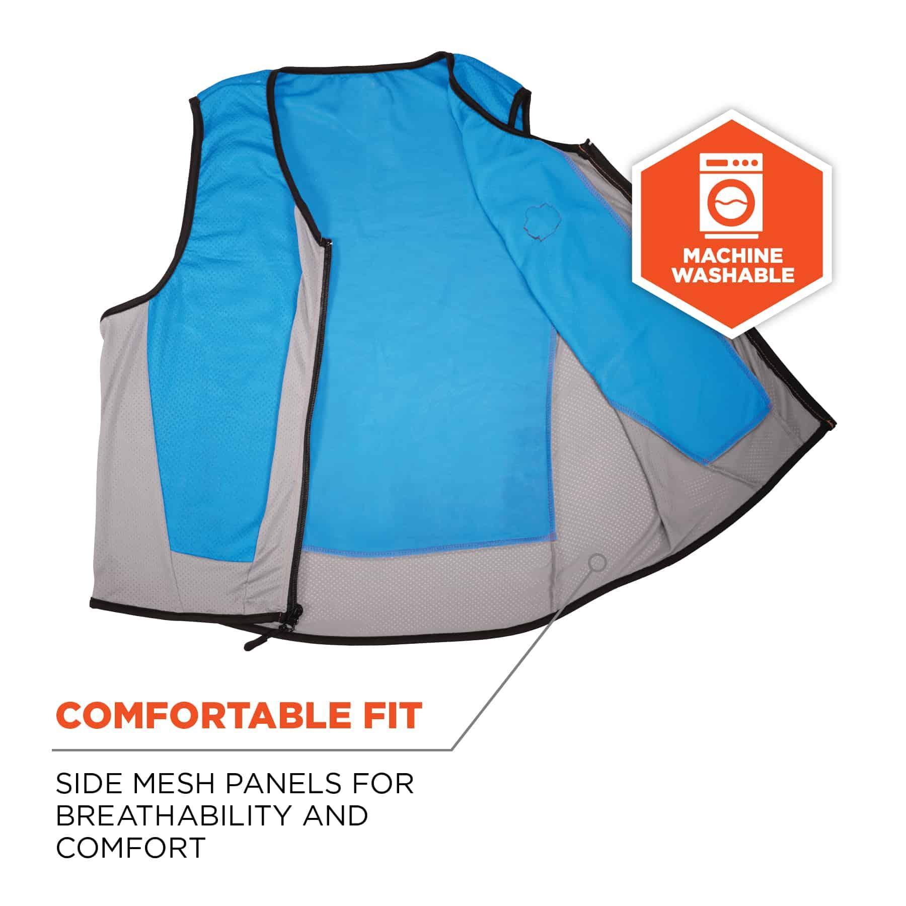 Chill-Its&reg; 12694 6667 Cooling Vest, L, Blue, PVA, Evaporation Cooling, Zipper Closure
