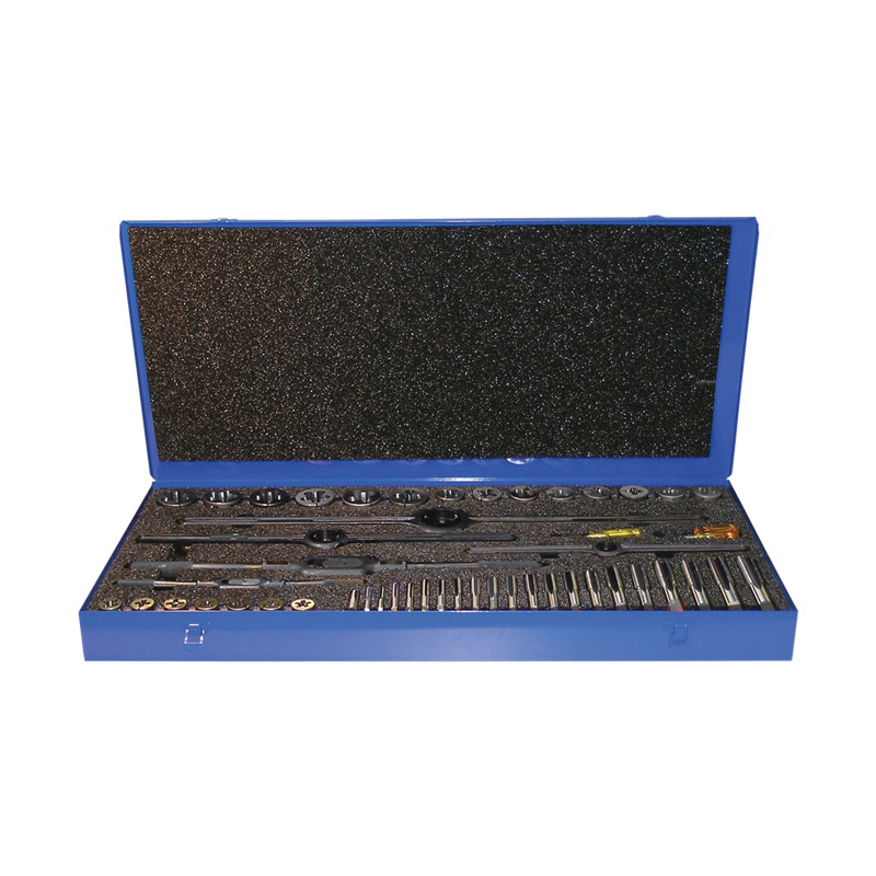 Cle-Line&reg; C00532 Tap and Die Set, 47 Pieces, 1/4-20 to 1-14 Tap Thread, 1/4-20 to 1-14 Die Thread, UNC/UNF/UNS Thread, Round Die, Maintenance Hand Tap
