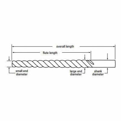 Cleveland&reg; C24230 650 Taper Pin Reamer, #6/0 Taper Pin, 0.0806 in Dia Reamer, 0.0611 in Dia Small End, Left Spiral Flute, Straight Shank