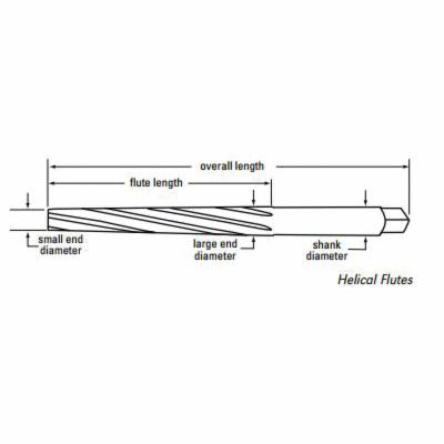 Cleveland&reg; C24285 659 Taper Pin Reamer, #9 Taper Pin, 0.6066 in Dia Reamer, 0.4805 in Dia Small End, Left Helical Flute, Straight Shank