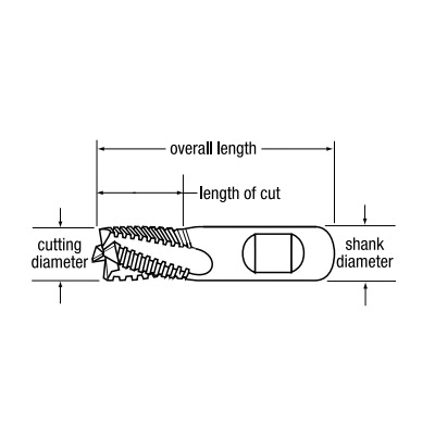 Cleveland&reg; C60150 CEM-RS Center Cutting Coarse Single End Square End Stub Length High Performance End Mill, 3/8 in Dia Cutter, 1/2 in Length of Cut, 4 Flutes, 3/8 in Dia Shank, 2 in OAL, Bright