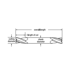 Cleveland&reg; C60277 CEM-DE-4 Center Cutting Double End General Purpose Regular Length Square End End Mill, 3/16 in Dia Cutter, 1/2 in Length of Cut, 4 Flutes, 3/8 in Dia Shank, 3 in OAL, Bright