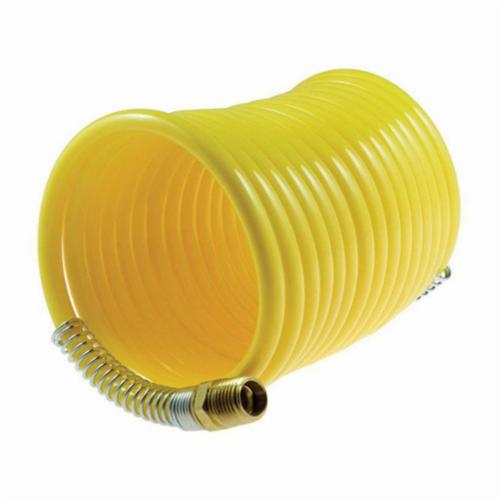 Coilhose® PU14-10B-Y Flexcoil PU14 Coiled Air Hose, 1/4 in Nominal, 1/4 in MPT Swivel Strain Relief End Style, 10 ft L, 125 psi at 75 deg F Working, 95A Polyurethane, Domestic
