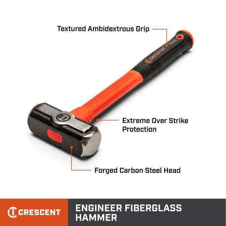 Crescent® CHFENG40 Heavy Duty Engineer Hammer, 13.5 in OAL, 40 oz Alloy Steel Head, Fiberglass Handle