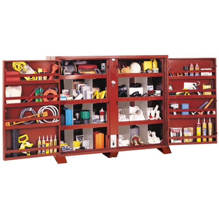 Crescent&reg; 1-698990 2-Door Heavy Duty Jobsite Storage Cabinet, 60-3/4 in x 30-1/4 in W x 60.13 in D, 58.7 cu-ft Storage, Steel