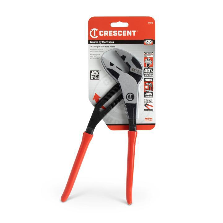 Crescent® RTZ212 Tongue and Groove Pliers, ASME, 2.6 in Nominal, 1.8 L x 1.85 W x 0.42 T in Jaw Alloy Steel Jaw Straight Jaw, 12.1 in OAL