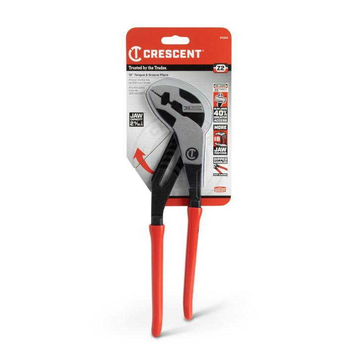 Crescent® RTZ212 Tongue and Groove Pliers, ASME, 2.6 in Nominal, 1.8 L x 1.85 W x 0.42 T in Jaw Alloy Steel Jaw Straight Jaw, 12.1 in OAL