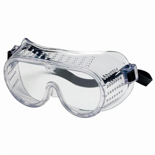 MCR Safety 2225RB Standard Goggle Direct Vent Perforated Dielectric Scratch Resistant Protective Goggles, Duramass&reg; Anti-Fog Clear Lens Polycarbonate Lens, Yes UV Protection, Rubber Strap, ANSI Z87+
