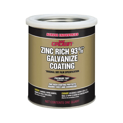 Crown&reg; by Aervoe&reg; 7007Q Cold Galvanizing Compound, 1 qt Container, Bulk Liquid Form, Light Gray, 48 sq-ft/can Coverage, 24 hr Curing