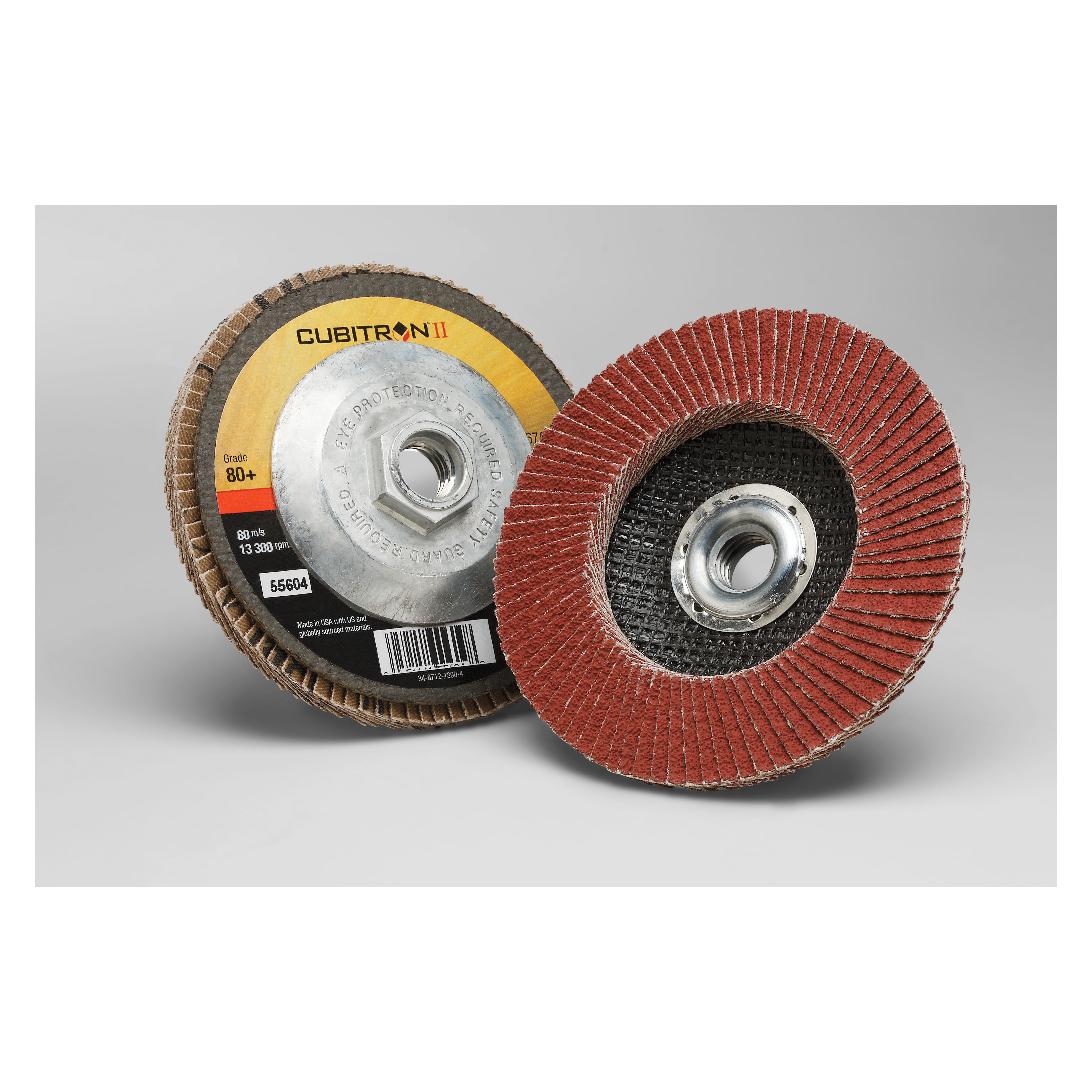 product 3M™ Cubitron™ II Flap Disc 969F, 40+, T29, 4-1/2 in x 7/8 in, 10 ea/Case