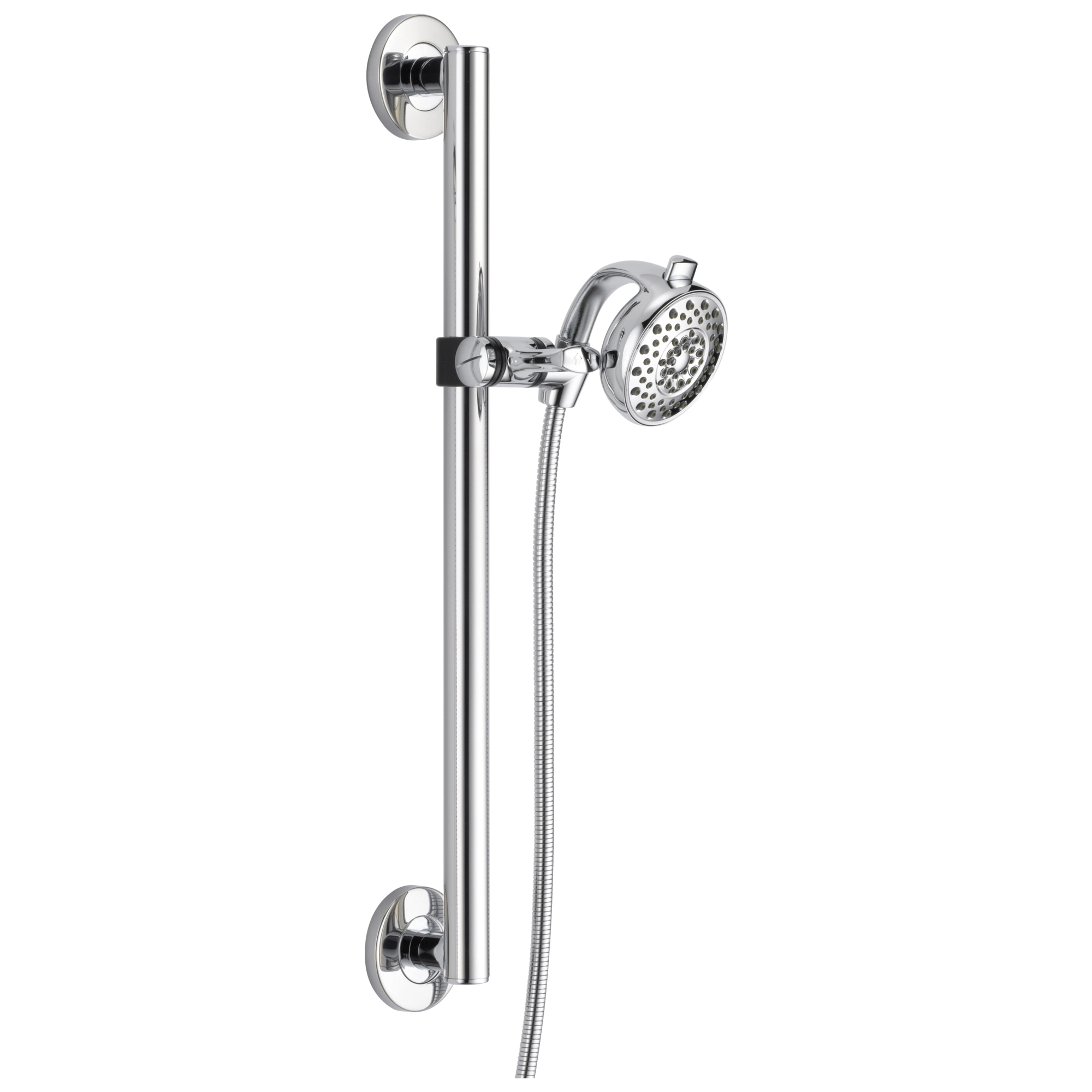 DELTA&reg; 51400 Contemporary Decorative Shower Kit, 4-1/8 in Dia 4-Function Shower Head, 2 gpm Flow Rate, 60 to 82 in L Hose, Polished Chrome, Import