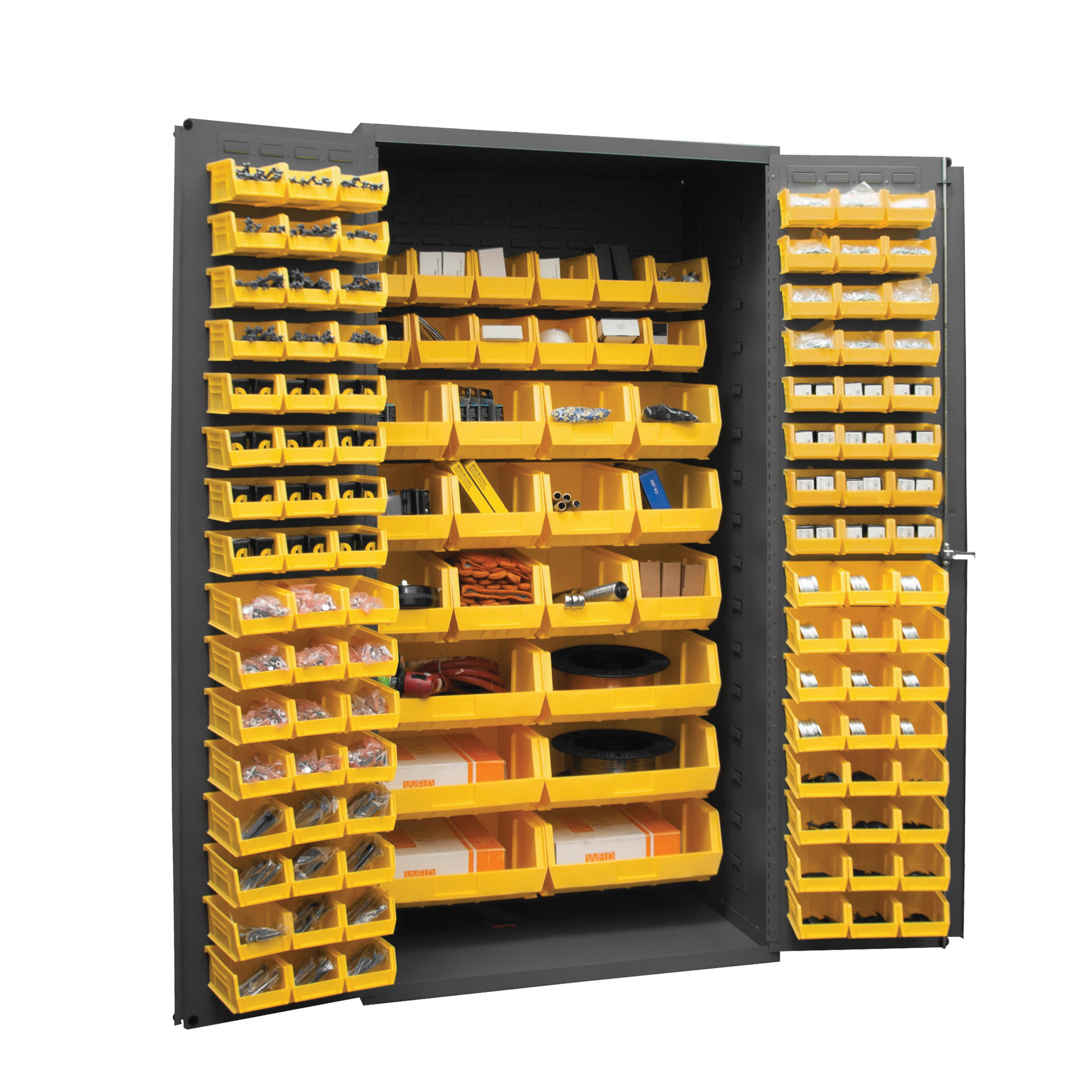 DURHAM MFG&reg; 2501-BDLP-126-95 Bin Cabinet, 126 Bins, Gray, 24 in L x 36 in W x 72 in H