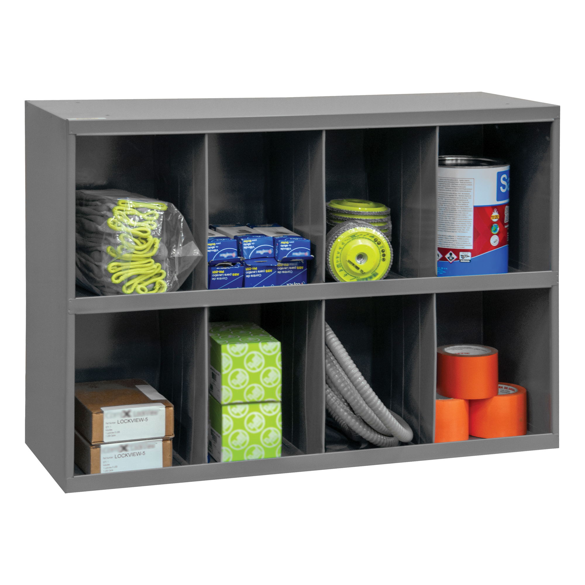 DURHAM MFG&reg; 393-95 Part Storage Bin With Slope Shelf, 19-3/4 in H x 33-7/8 in W x 8-1/2 in D, 8 Bins
