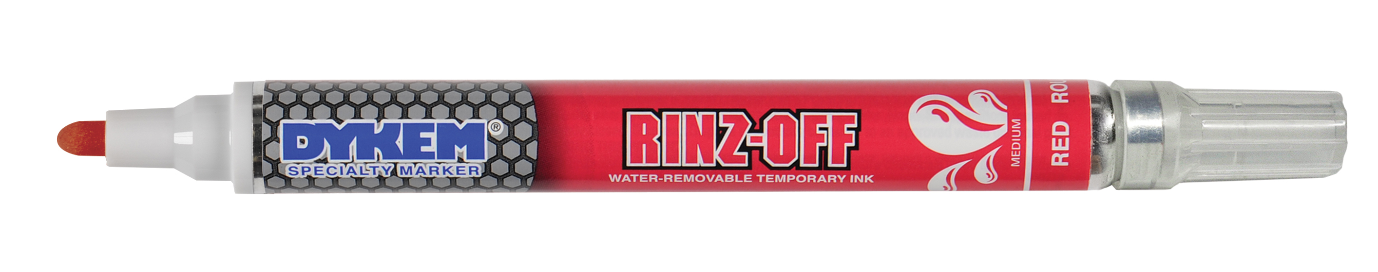 Dykem&reg; RINZ OFF&reg; 91106 Water Removable Industrial Marker, Aluminum Barrel Container, Red