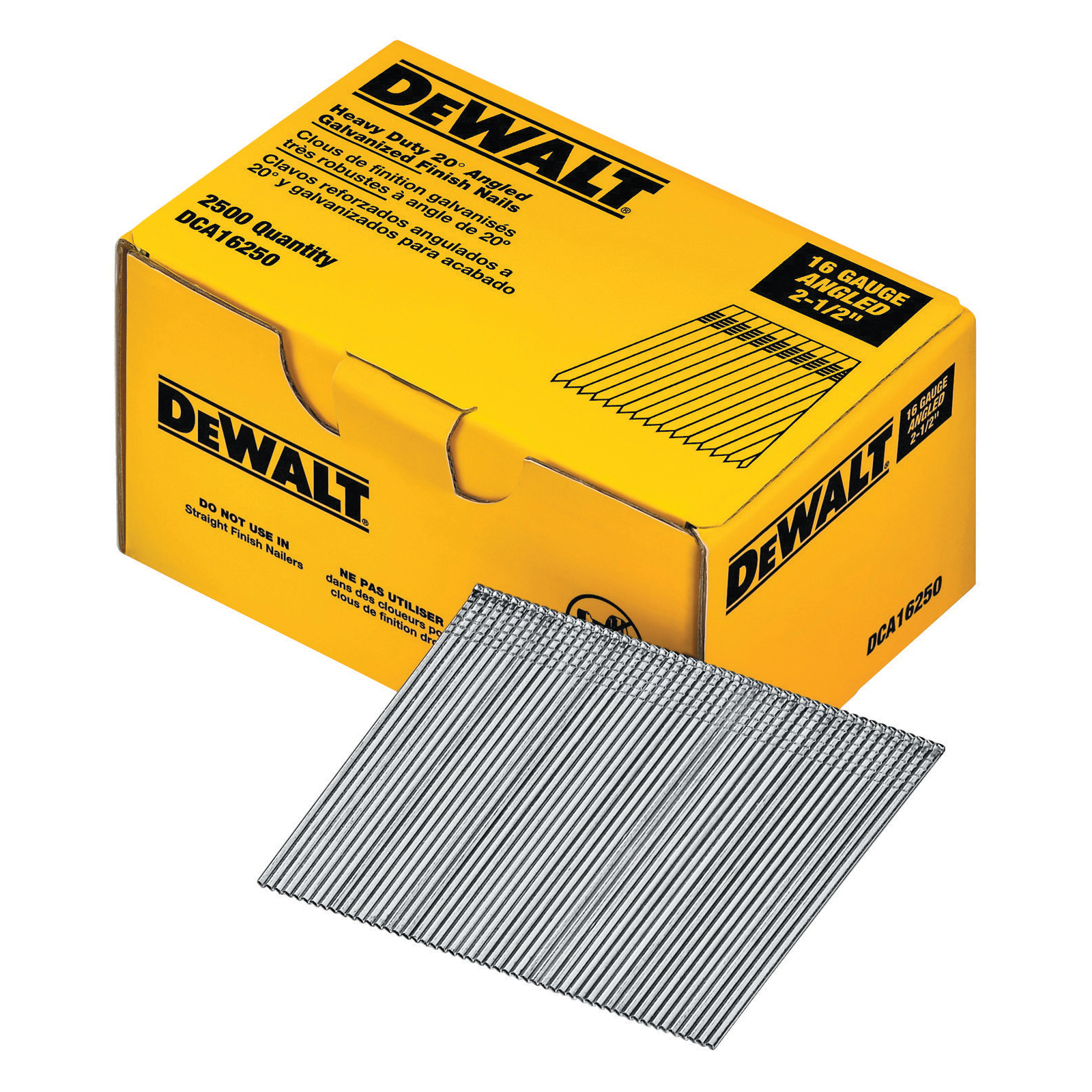 product Black+Decker® DCA16125 Adhesive Heavy Duty Angled Finish Nail, 1-1/4 in L, Bright/Galvanized, Steel, Chisel Point