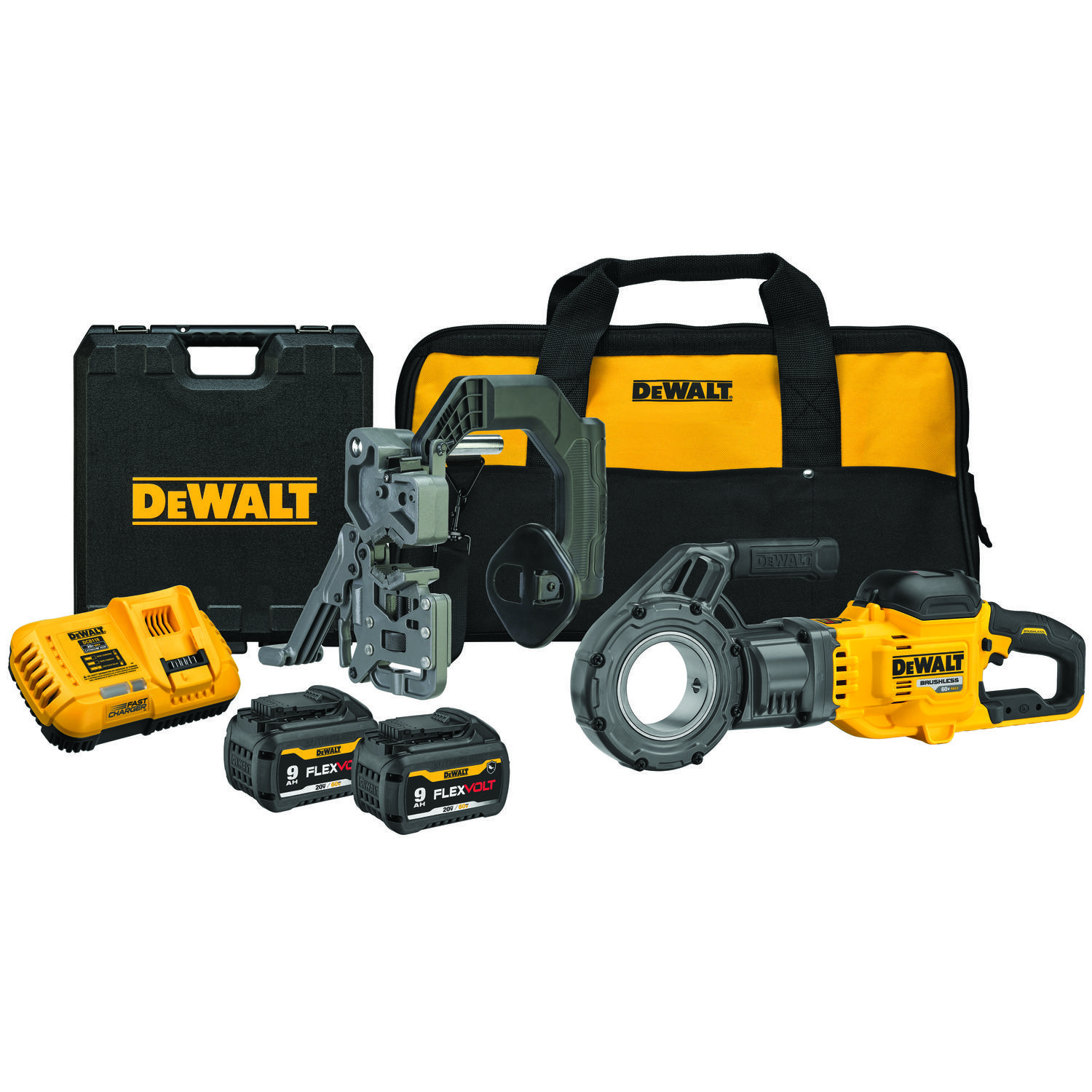 DeWALT&reg; DCE700X2 Cordless Pipe Threader Kit, 1/2 to 2 in Pipe, 26.38 in L x 5 in W, (2) FLEXVOLT&reg; 20V/60V MAX* 9 Ah Glass Filled Nylon Battery