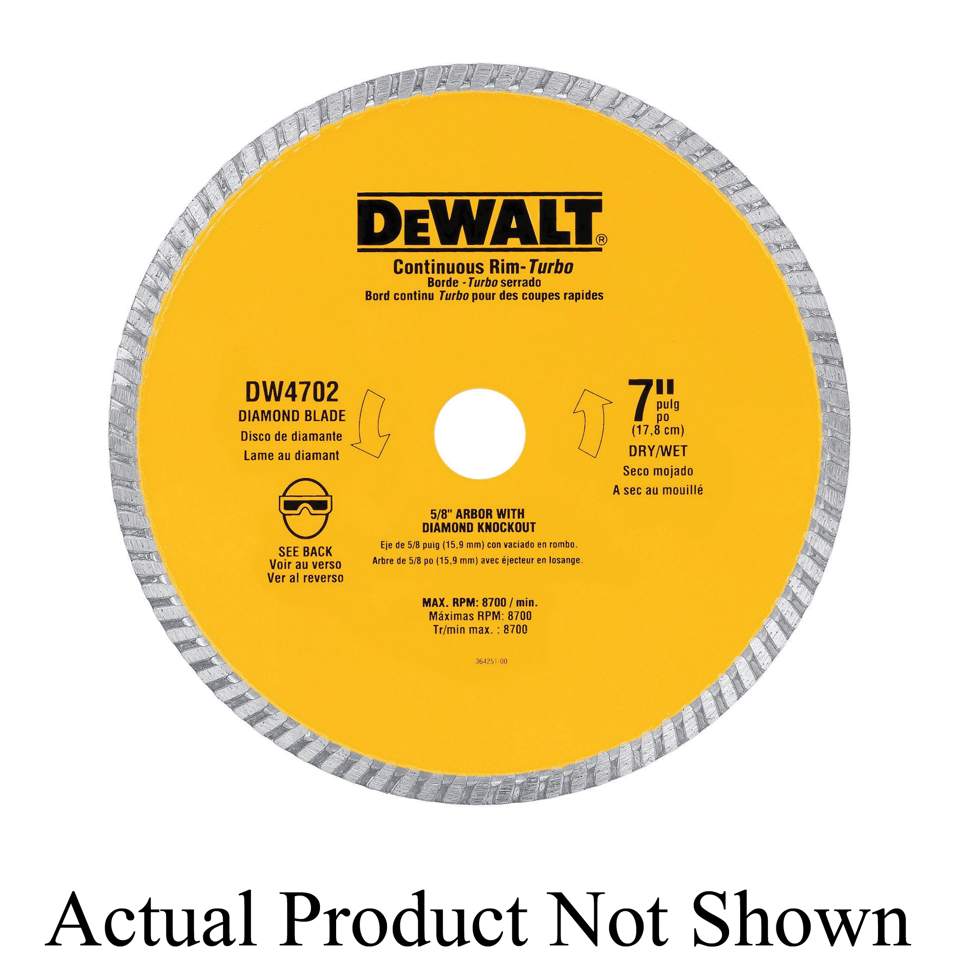 product Black+Decker® XP™ DW4701 Extended Performance Turbo Rim Diamond Saw Blade, 4-1/2 in Dia Blade, 1-1/4 in D Cutting, 5/8 in, 7/8 in Arbor/Shank, Dry/Dry Cutting