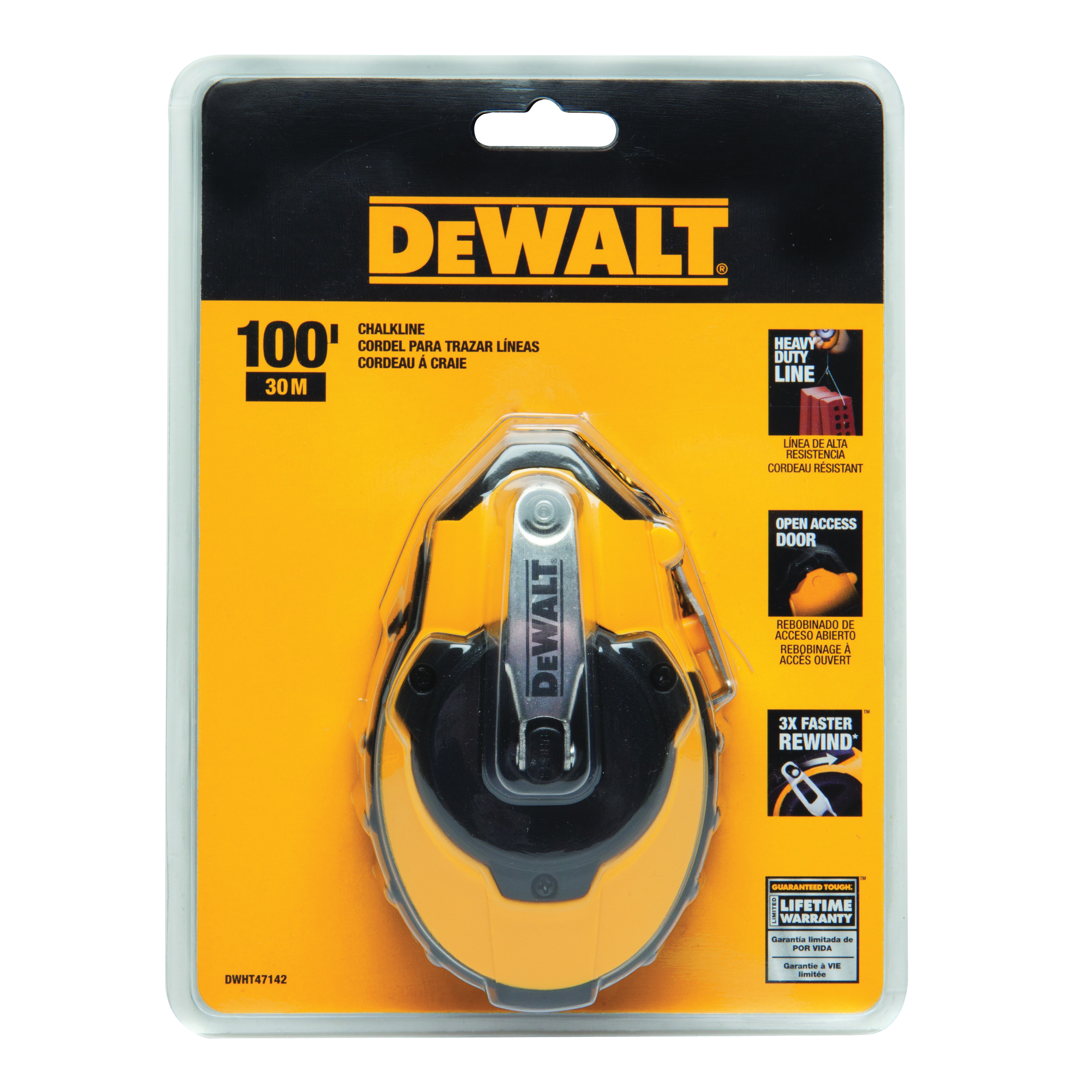 product DeWALT&reg; DWHT47144 Chalk Line Reel Set With Red Chalk, 100 ft L Polymer Line, Sliding Side Door, Folding Crank Handle