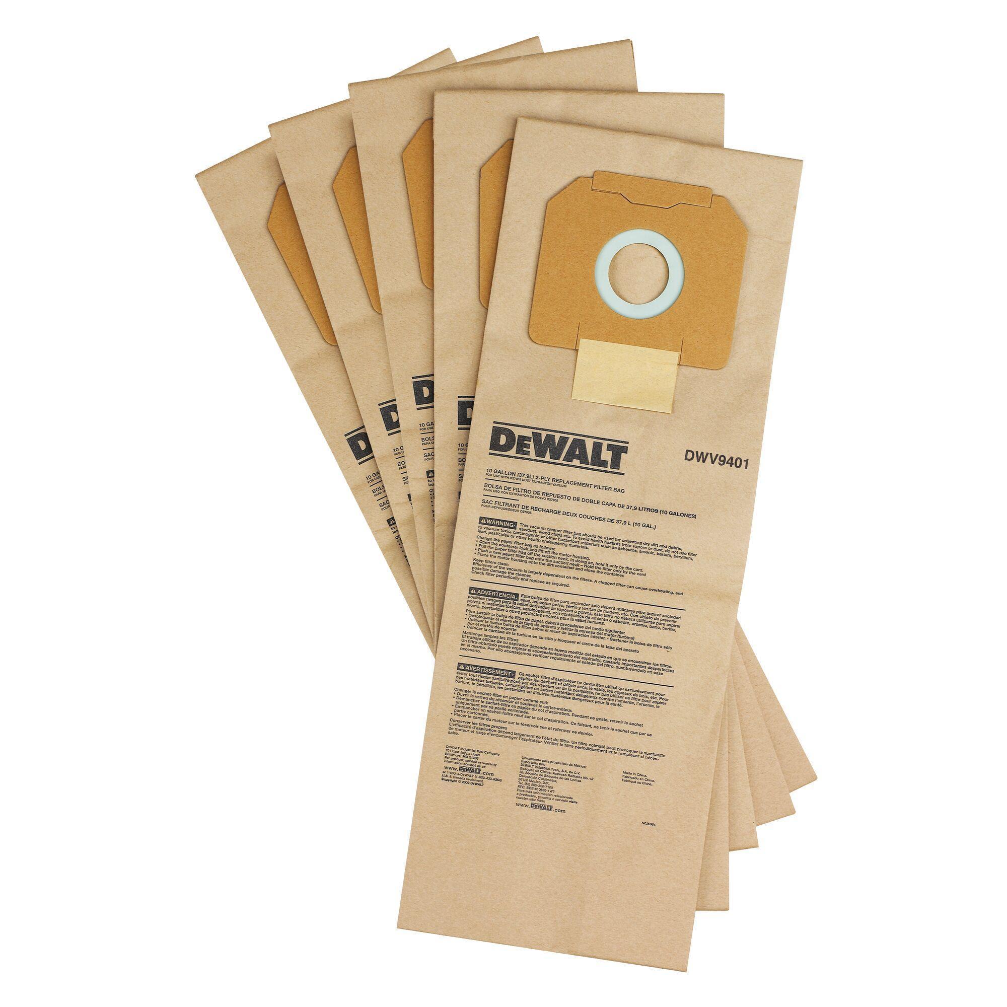product DeWALT® D279042 Non-Reusable Filter Bag, 8 in L, Paper, Brown, For Use With D27904 12 gal Dust Extractor