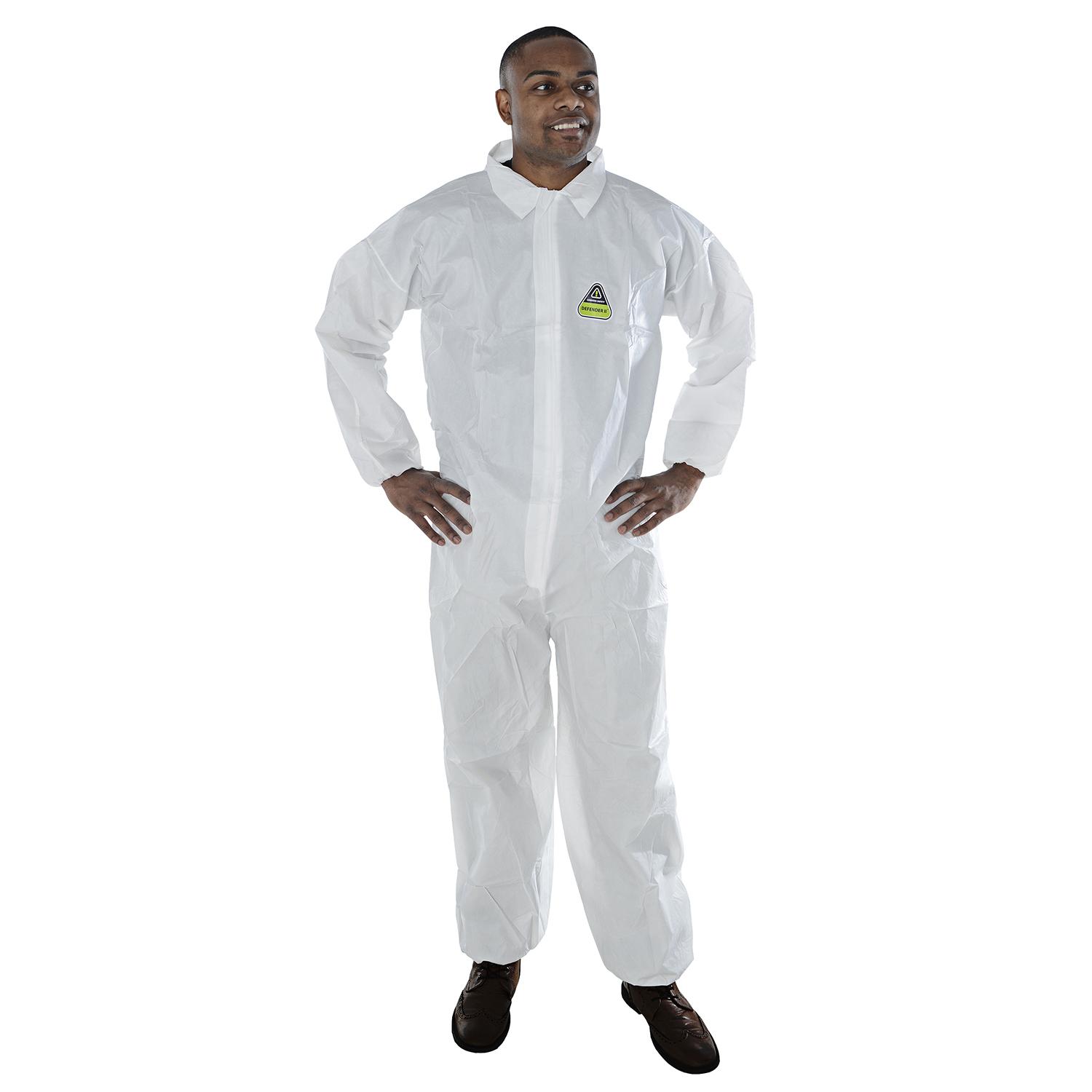 DEFENDER&trade; MP2005XL MP200 Disposable Coverall, 5XL, White, Polyester/Microporous, 64 to 66 in Chest