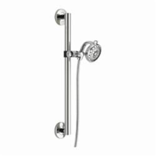DELTA&reg; 51400 Contemporary Decorative Shower Kit, 4-1/8 in Dia 4-Function Shower Head, 2 gpm Flow Rate, 60 to 82 in L Hose, Polished Chrome, Import