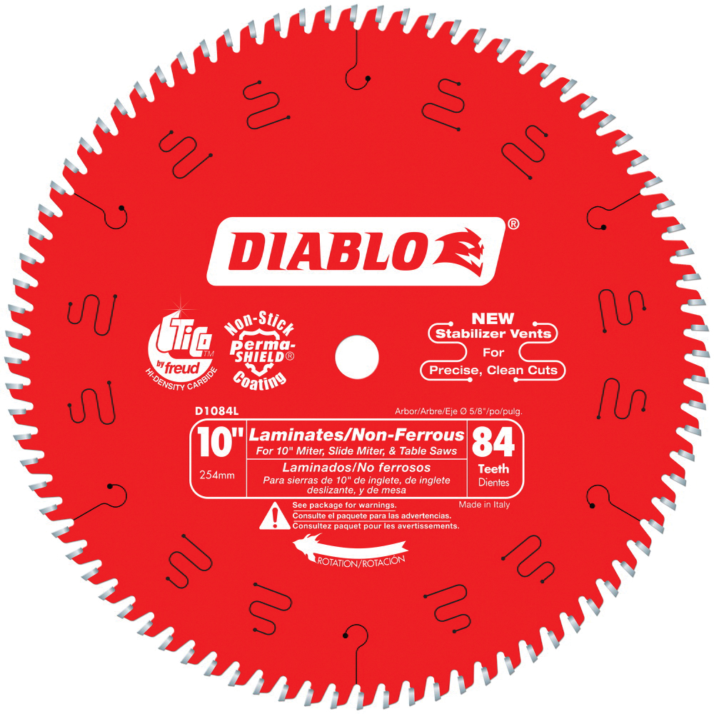Diablo&reg; D1084L Circular Saw Blade, 10 in Dia x 0.071 in THK, 5/8 in Arbor, Carbide Blade, 84 Teeth