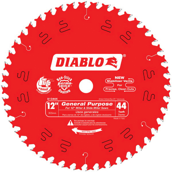 Diablo&reg; D1244X Circular Saw Blade, 12 in Dia x 0.071 in THK, 1 in Arbor, 44 Teeth